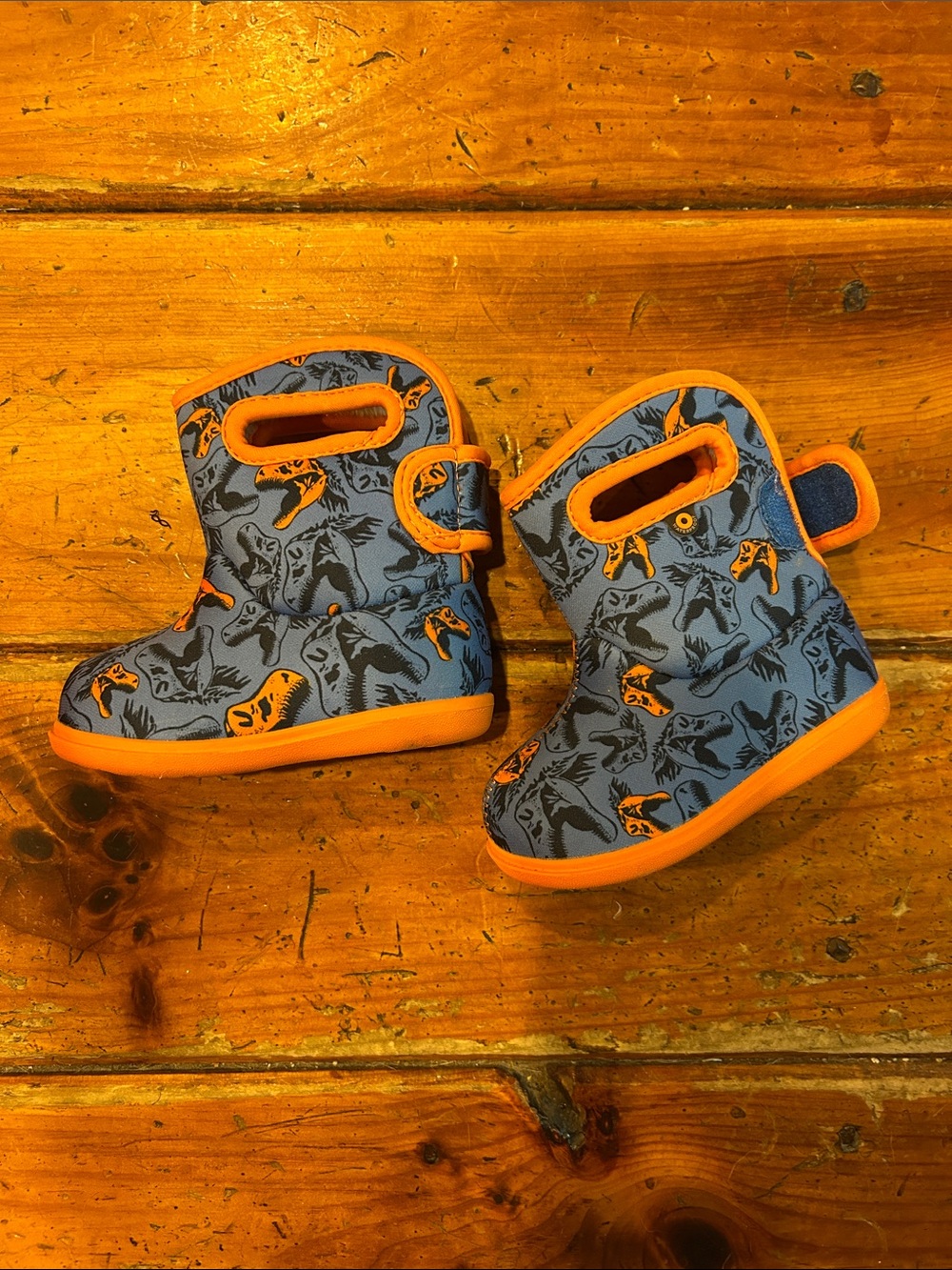 Kids Blue & Orange Dino Booties - Cozy Slip-On Toddler Shoes